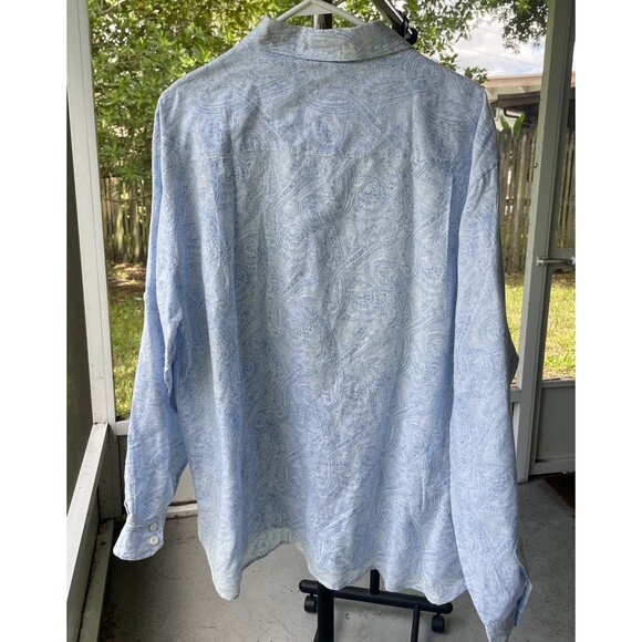 Natural Blue Men's 2XL Button Down  Roll Tab Linen Cotton Blue Paisley Contrast - Picture 7 of 9